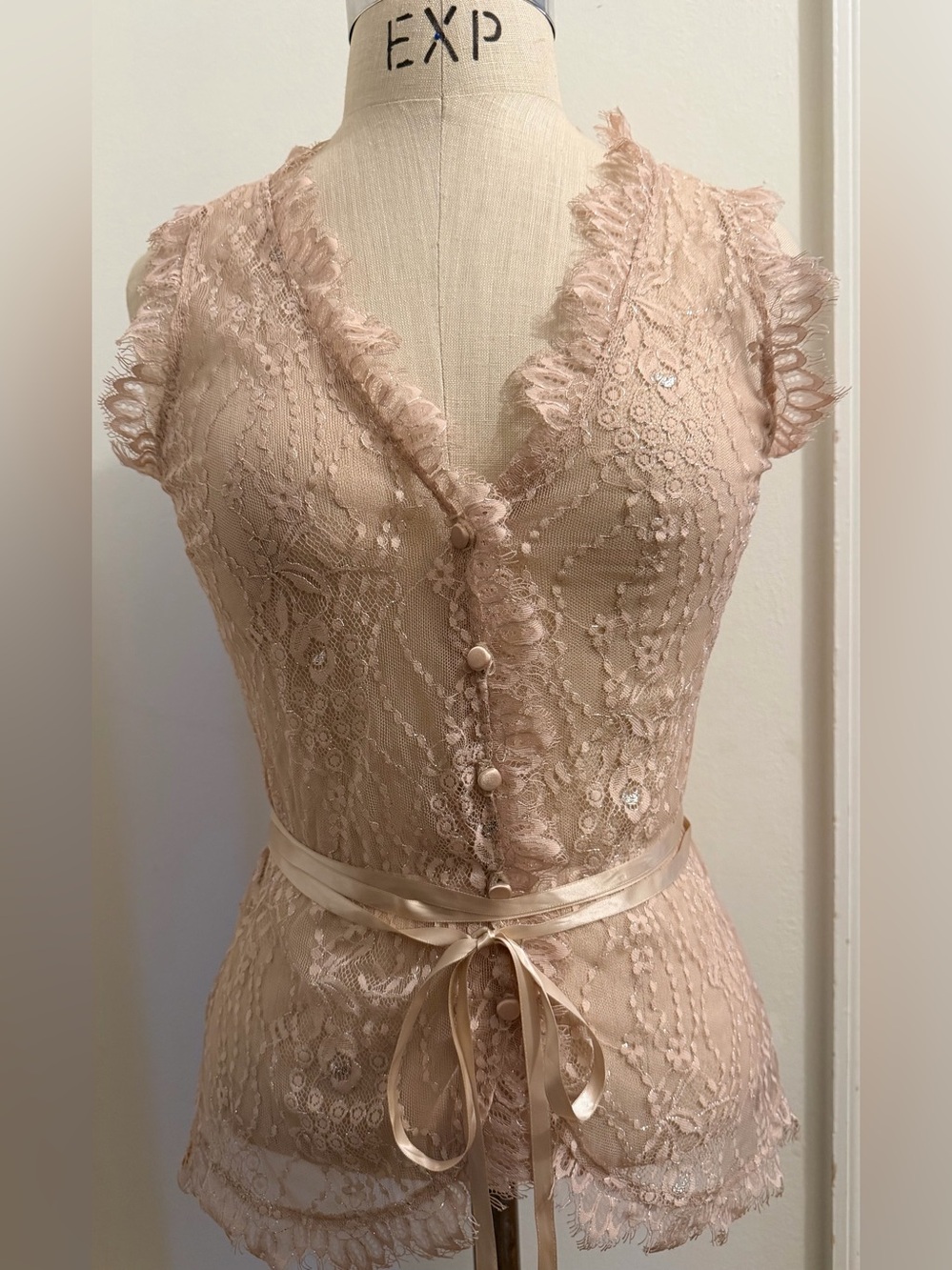 Express Blush Lace Romantic top with Satin Waist Tie